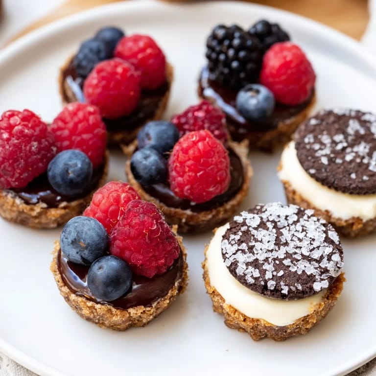 An inviting platter of mini dessert bites trio offers diverse textures and flavors for dessert lovers.