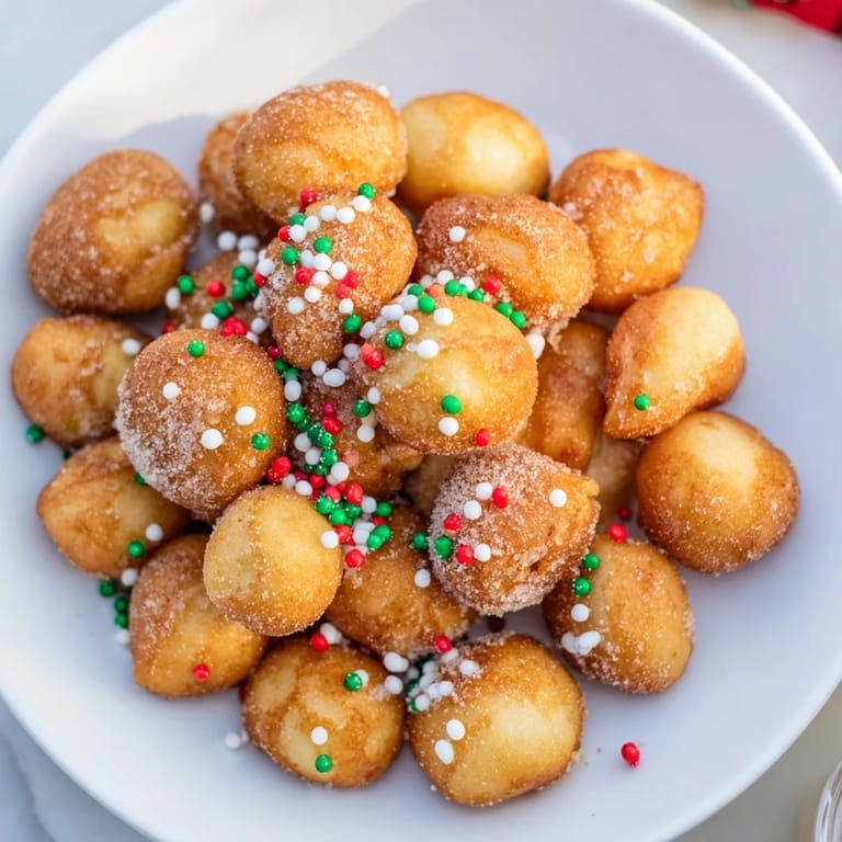 Warm, fluffy air fryer Christmas donut holes, coated in cinnamon sugar, ready to be enjoyed.