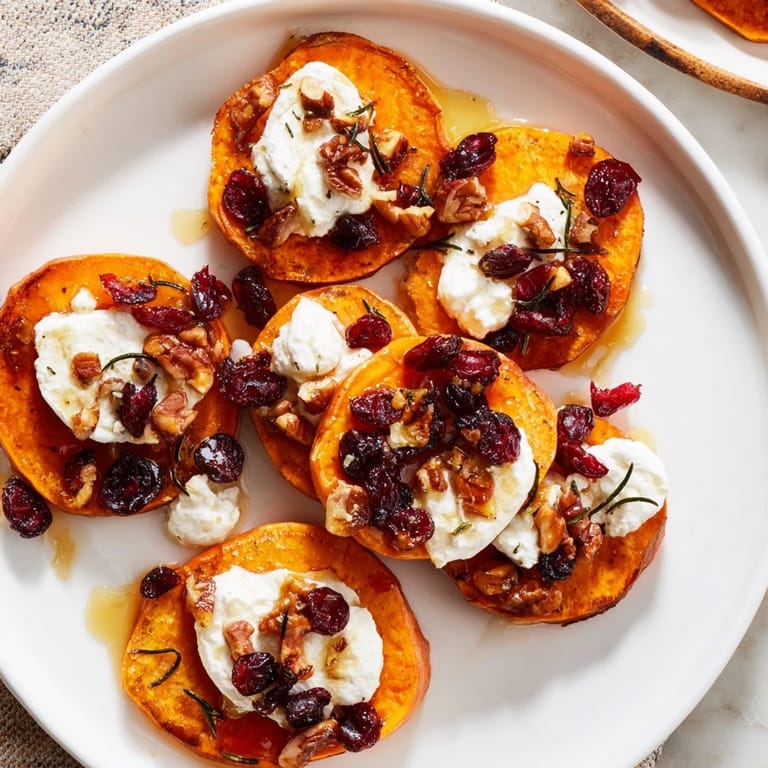 Close-up of vibrant Express Holiday Sweet Potato Rounds, ready for serving as a quick and elegant appetizer.