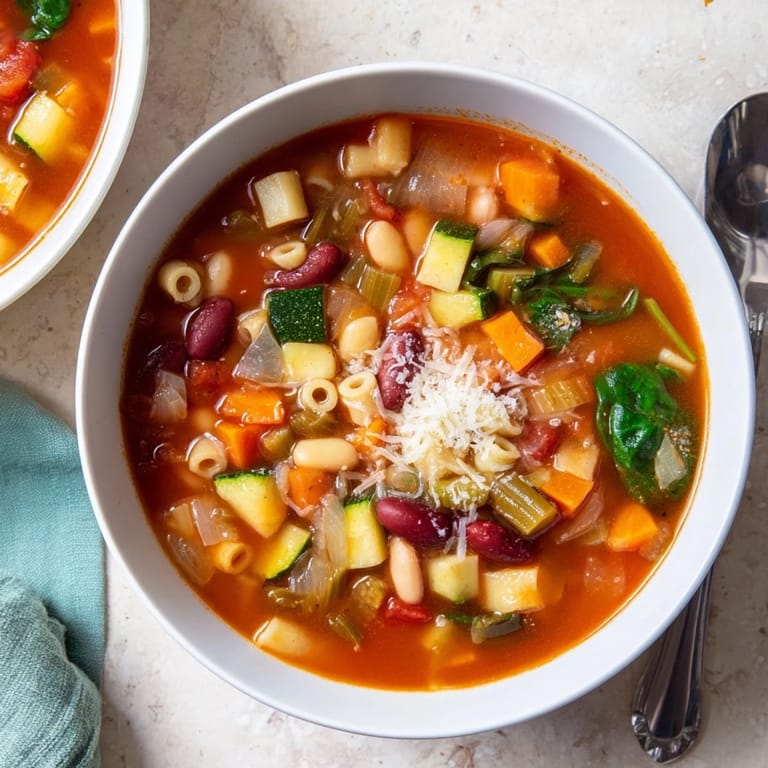 Flavorful Veggie-Packed Minestrone Christmas Pasta Pot simmering in a pot, a hearty vegetarian meal.