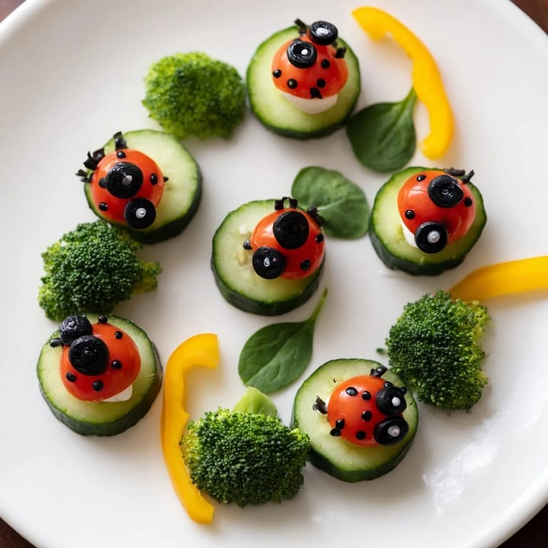 Cheery Ladybug Garden Platter, a delightful arrangement of veggie ladybugs, perfect for a picnic spread.