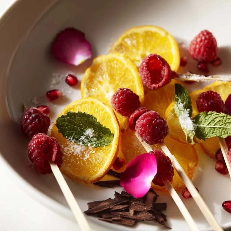 Stunning arrangement of Baisers de Minuit—a midnight cocktail garnish with sugared rims and fresh fruit.