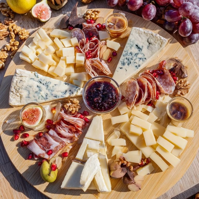 A beautifully arranged Éclat d’Étoiles Planche de Noël appetizer, perfect for holiday entertaining with many flavors.