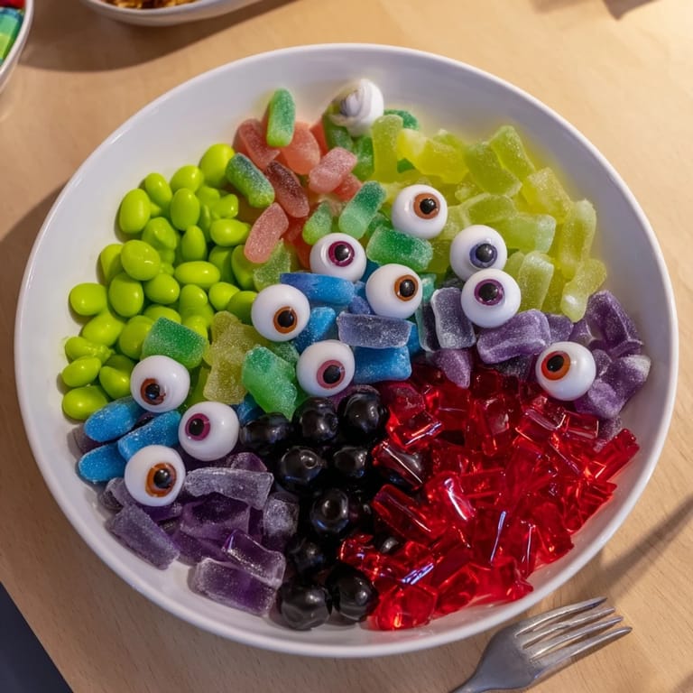 See a colorful Poison Apple Candy Platter, complete with licorice and gummies, ready to serve and enjoy.