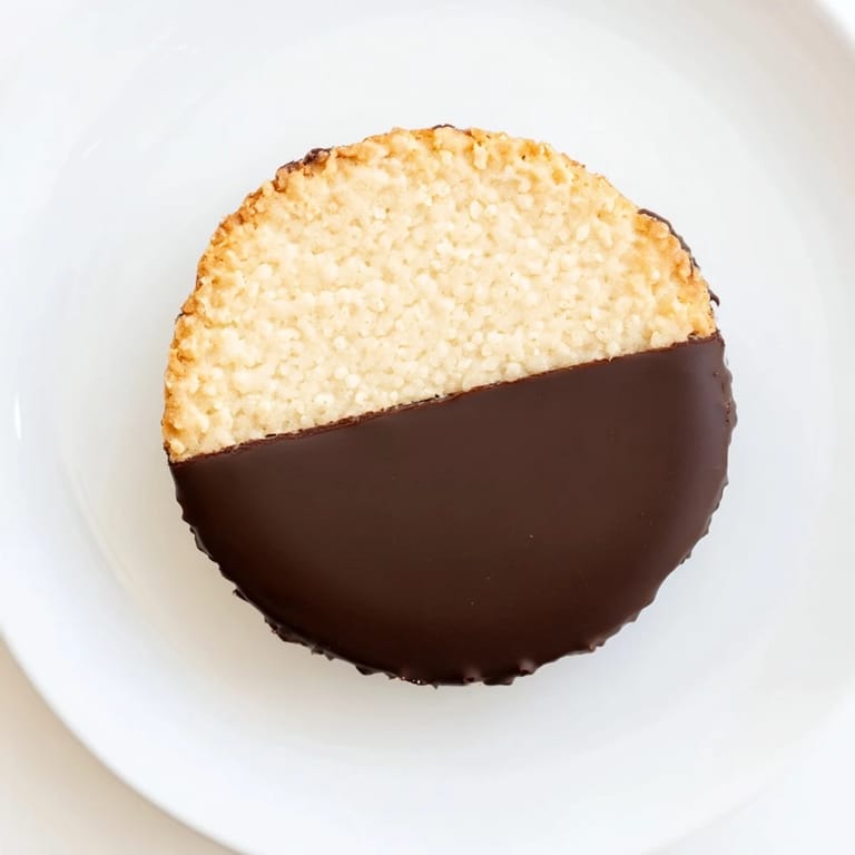 Crispy vanilla wafers half-dipped in glistening chocolate, a delicious treat of simple cookies.