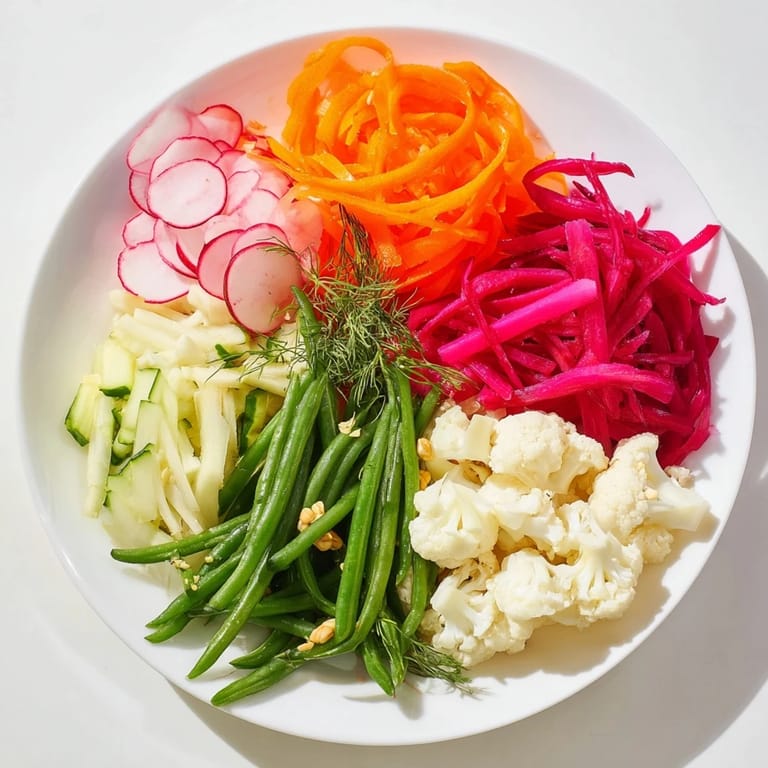 Enjoy this stunning visual: A plate filled with The Pickled & Fermented Feast, offering a delicious appetizer.