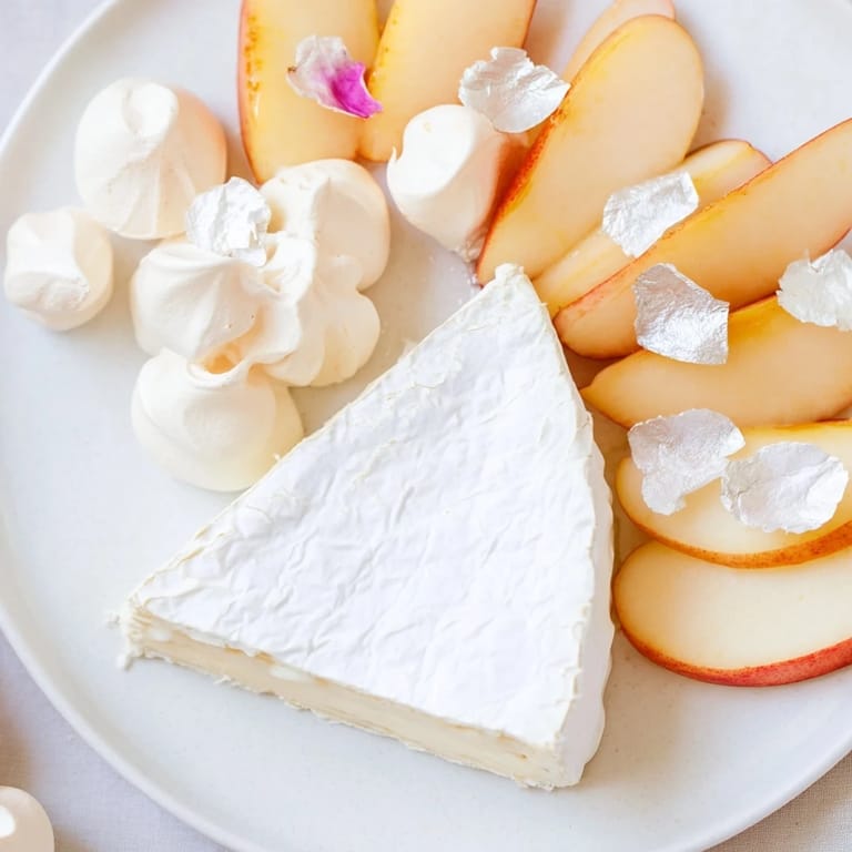 This elegant Pearly Gates cheese board boasts meringue kisses, brie, and a sprinkle of edible silver.