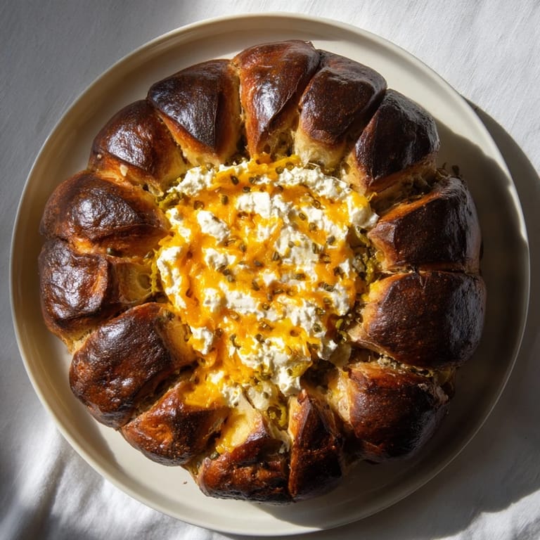 Warm, cheesy pimento cheese & jalapeño pull-apart grilled cheese, oozing with spicy flavor and ready to serve.