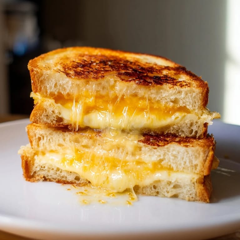 Buttery, toasted bread embracing melted cheddar in this decadent Truffle Oil Grilled Cheese sandwich.