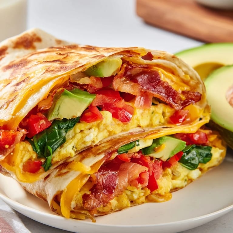 A handheld Crispy Breakfast Wrap with a crispy exterior and a savory filling, ready to eat!
