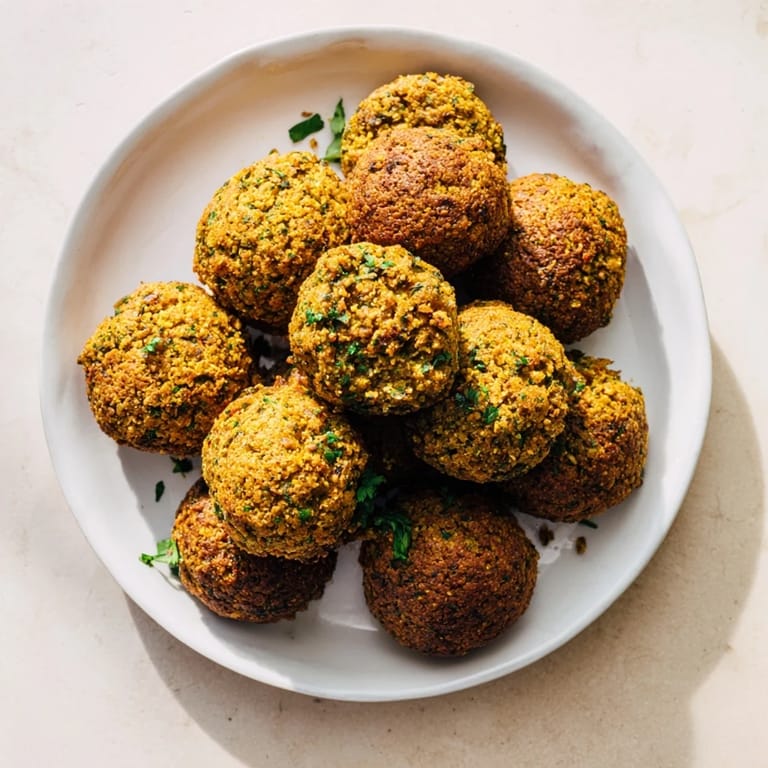 Fresh, warm Levantine falafel balls piled ready to serve—a vegan delight filled with aromatic spices.