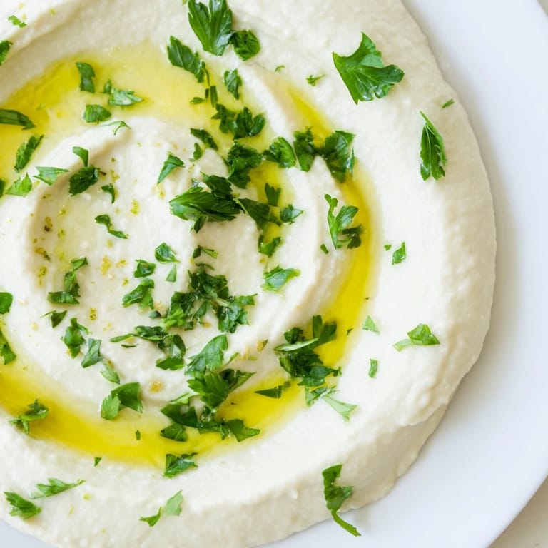 Close-up of smooth, luscious White Bean Dip, perfect for a healthy and flavorful snack or dip.