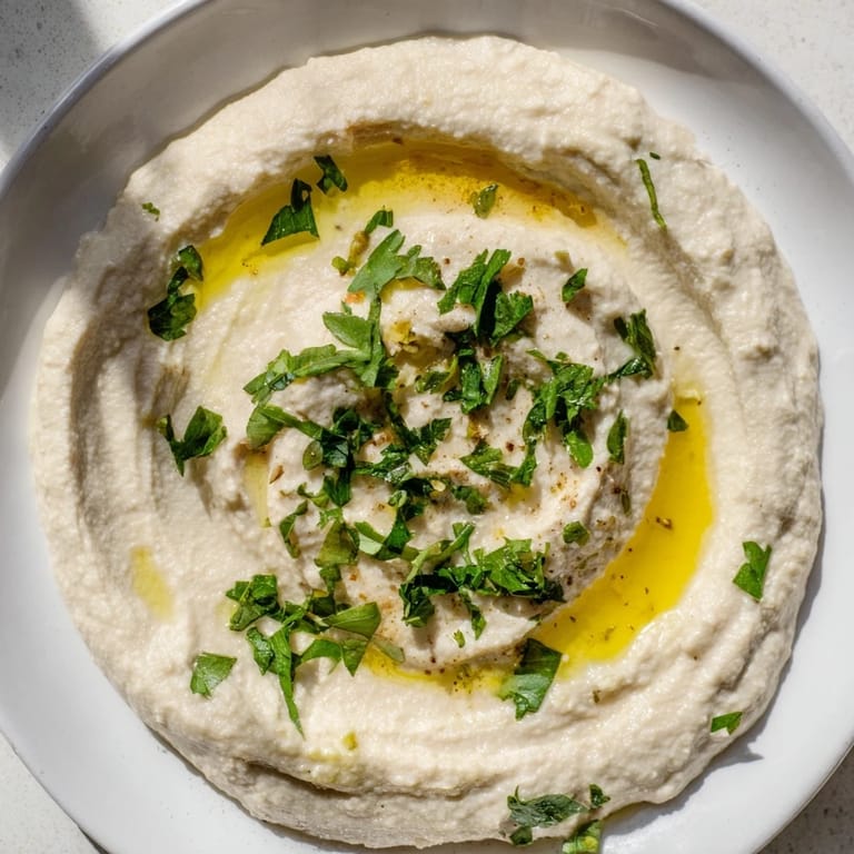 Freshly blended White Bean Dip: a bright, vibrant appetizer with a hint of lemon and garlic.