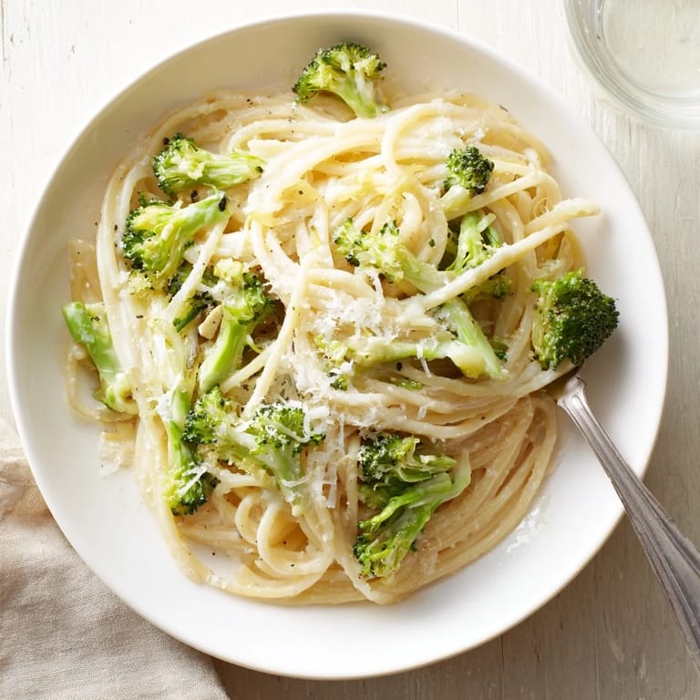 Savory One-Pot Lemon Broccoli Pasta twirled on a fork, garnished with basil and a sprinkle of red pepper flakes.