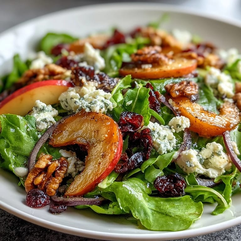 Healthy Mixed Greens and Apple Bowl topped with crumbled goat cheese and dried cranberries served as a light vegetarian lunch.