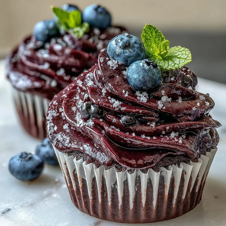 A bowl of vibrant Black Currant Frosting with a spatula, ready for petit fours.