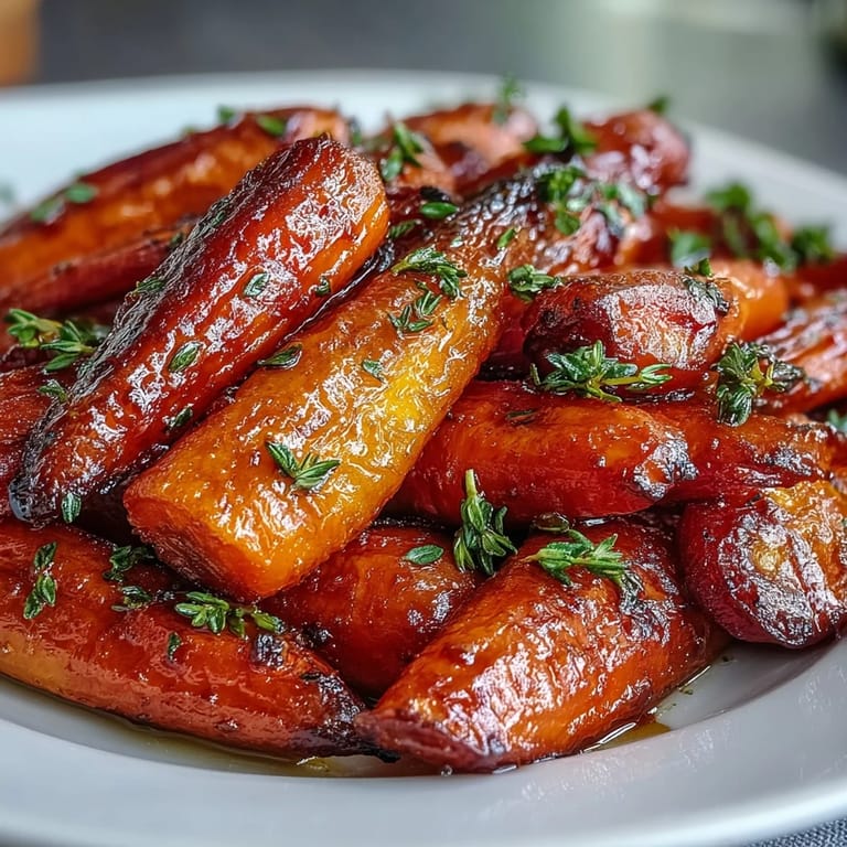 Aromatic roasted carrots with a honey-thyme glaze, tender and slightly charred, adding vibrant color and flavor to any festive meal.