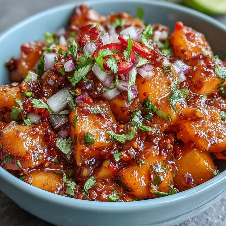 Fresh mango habanero salsa featuring ripe mango, habanero peppers, and red bell pepper for a bold kick.