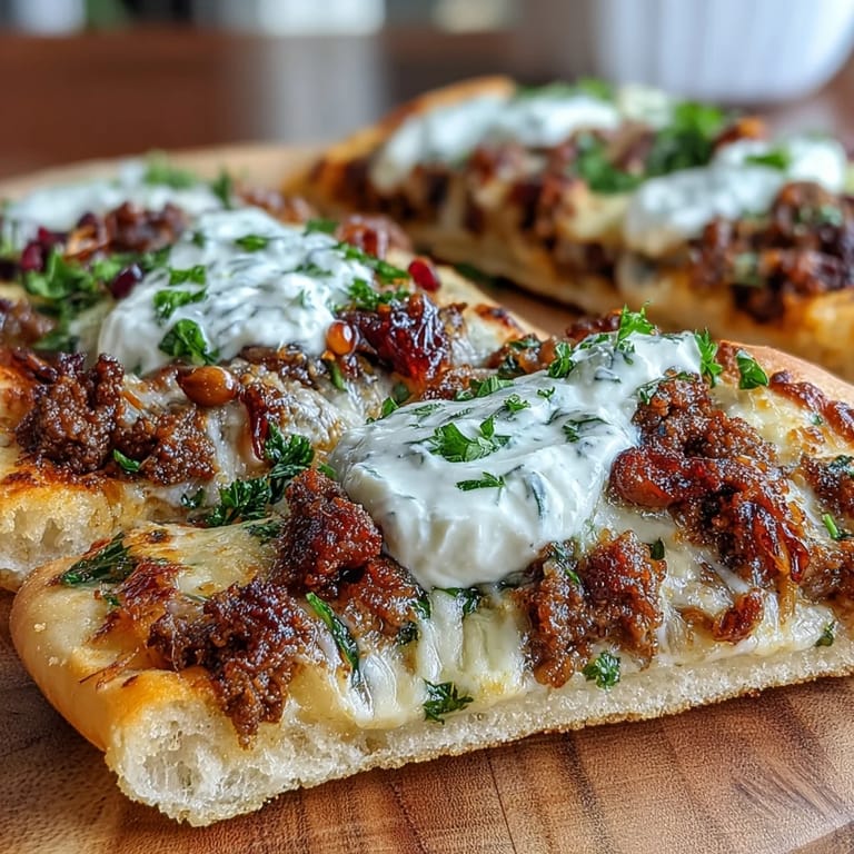 Savory spiced lamb, fragrant cumin, and coriander top crisp flatbread, finished with tangy yogurt and jewel-like pomegranate for a stunning appetizer or main.