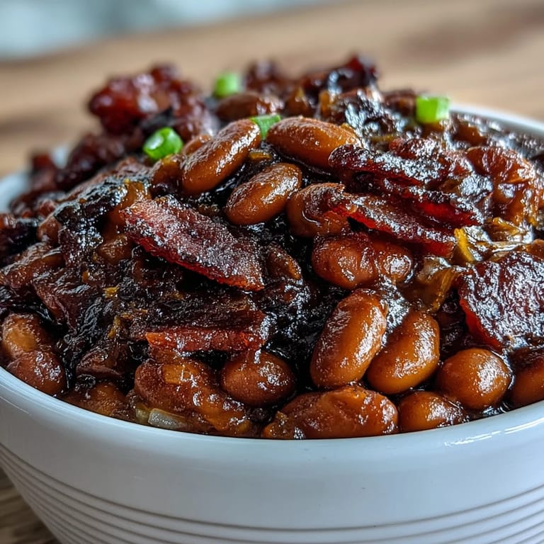 A soulful bowl of Juneteenth BBQ Baked Beans, slow-cooked and perfectly glazed.