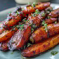 Honey Glazed Roasted Carrots with Thyme, caramelized and tender, glistening with golden honey and fragrant thyme—perfect for holiday tables.
